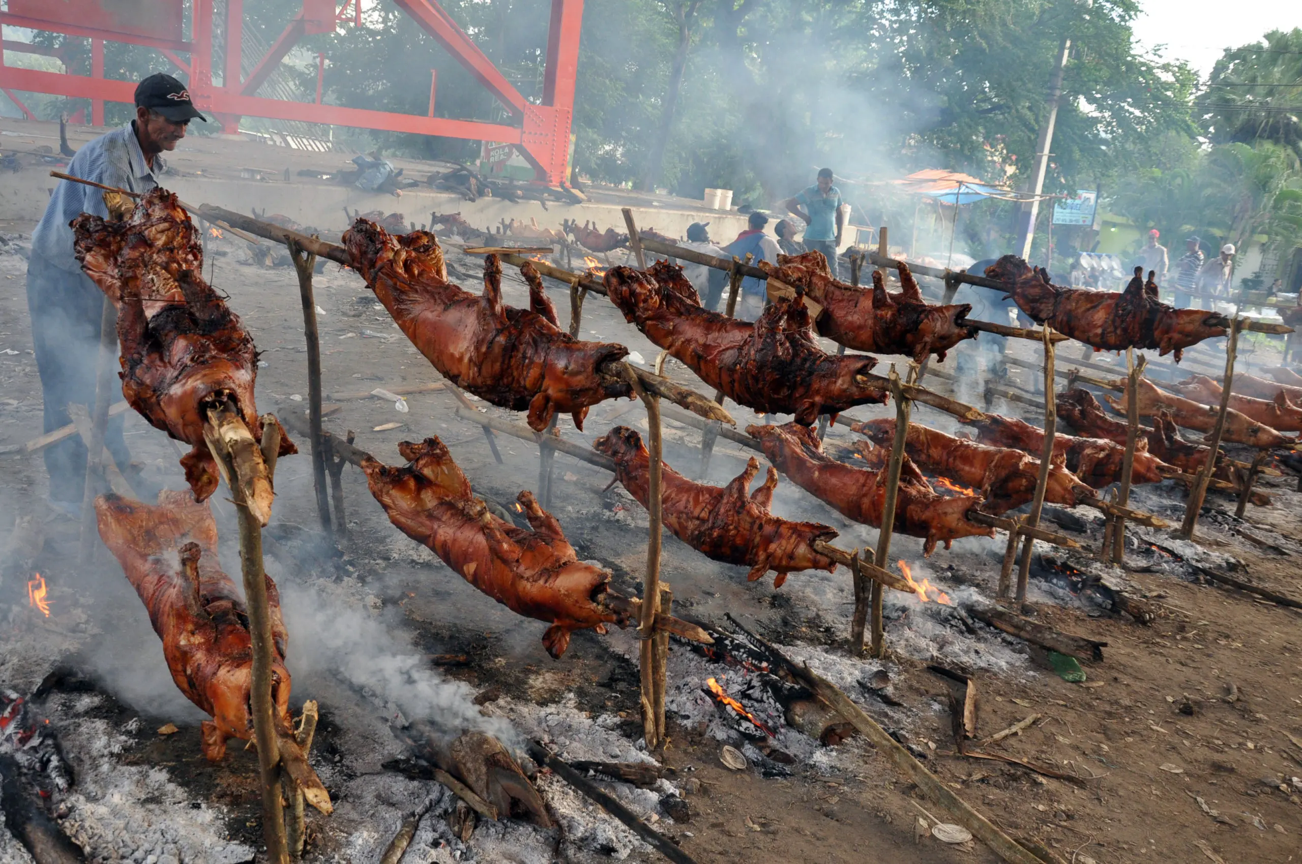 Venta de cerdo y de pollo en Navidad