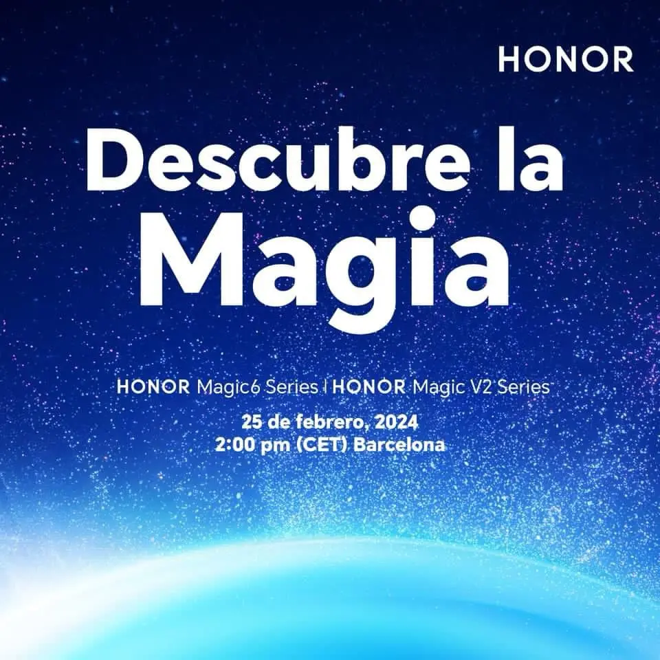 HONOR presentará sus más recientes innovaciones en el MWC 2024 El 25 de febrero es la fecha esperada para conocer los nuevos dispositivos de HONOR. HONOR se complace en anunciar su participación en el Mobile World Congress (MWC) 2024, donde presentará su nueva línea de dispositivos insignia, de la mano del HONOR Magic V2 RSR y la HONOR Magic6 Series