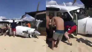 Una avioneta realiza un aterrizaje forzoso en una playa de México