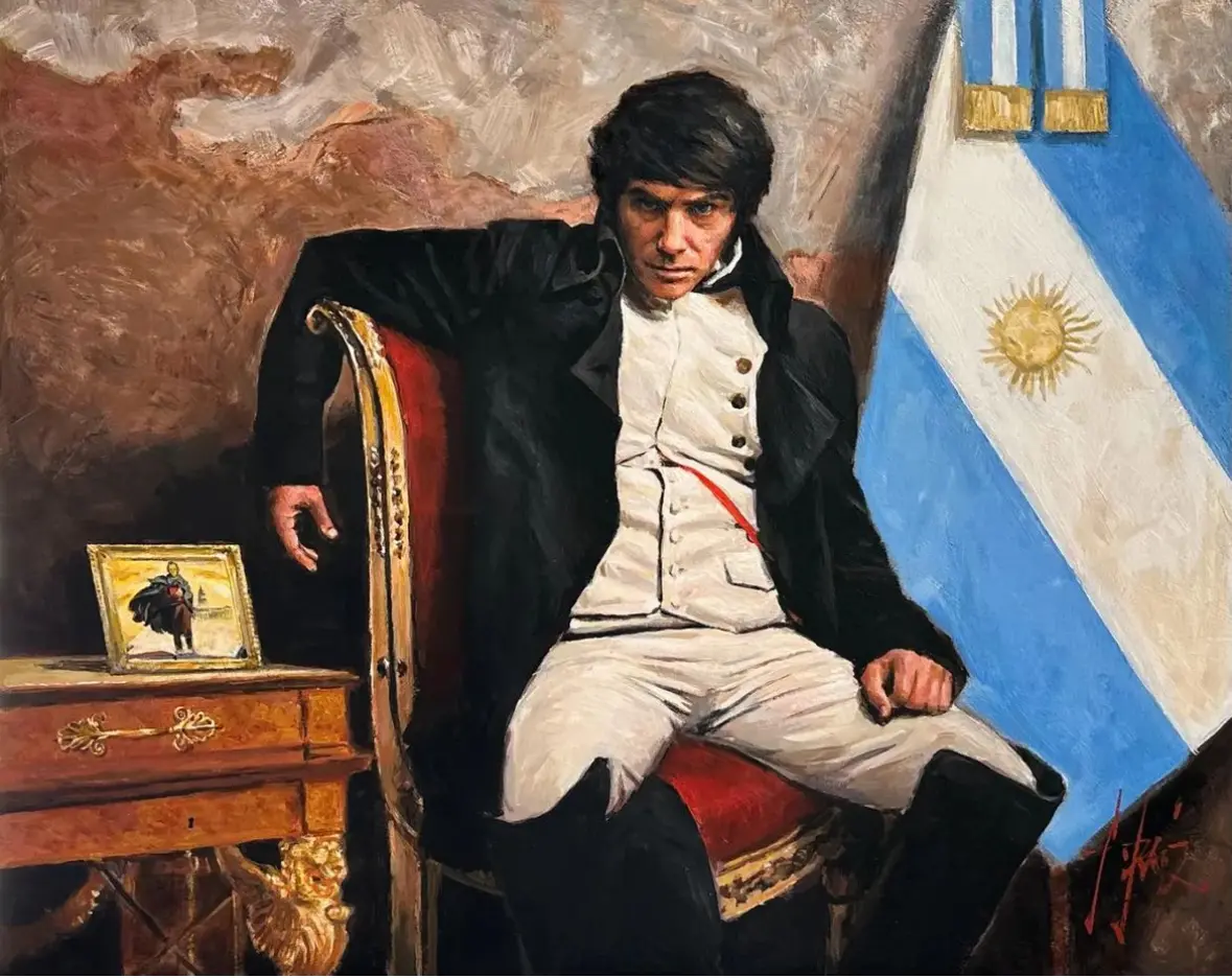 "Milei Bonaparte": Javier Milei recibe obra que lo describe como un comandante de guerra
