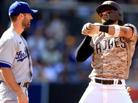 Fernando Tatis Jr reacciona luego de llegar a la inicial por un sencillo ante los Yankees este domingo.