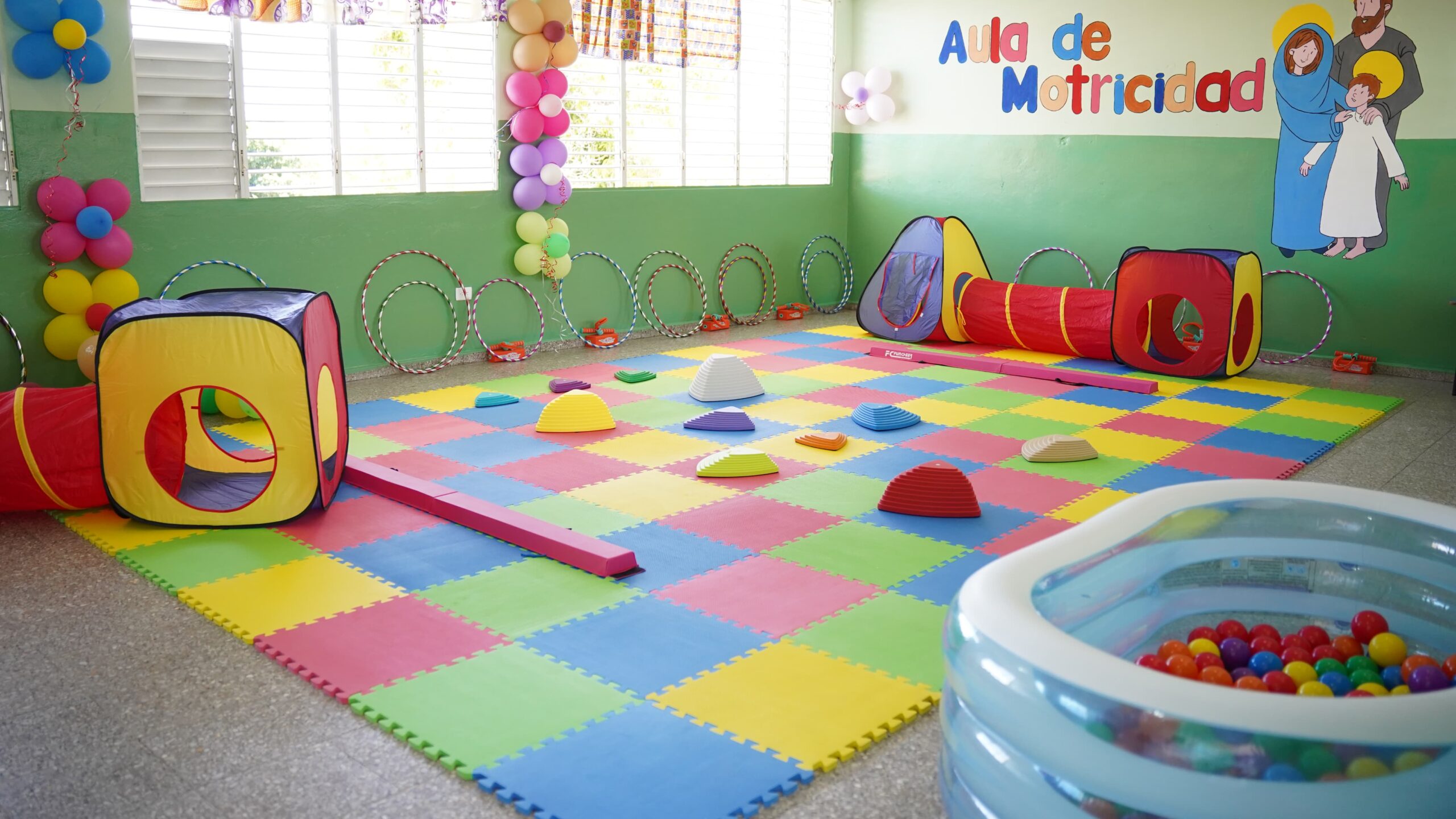Vista del Aula de Psicomotricidad inaugurada por el Instituto Nacional de Educación Física (INEFI) en el Centro Educativo Hogar Escuela Nuevos Horizontes, del municipio Duvergé, de la provincia Independencia.