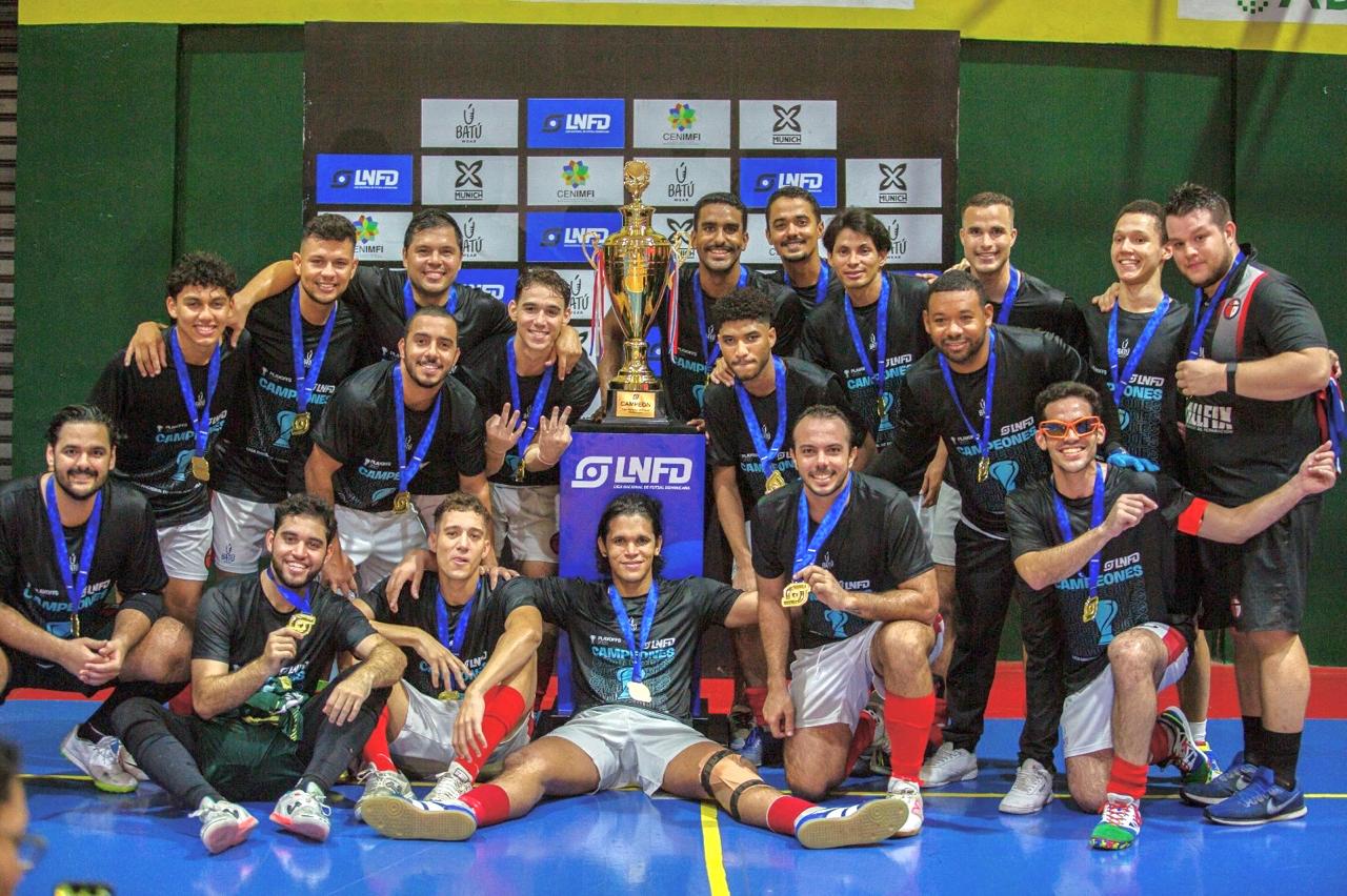 Integrantes del club Turia FC que obtuvo el título de campeón en el campeonato 2025 de la Liga Nacional de Fútbol Sala Dominicana (LNFD).