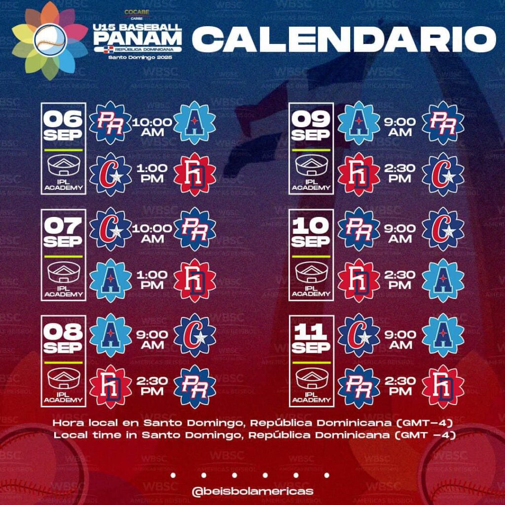 Calendario del Panam U15 premundial en República Dominicana.