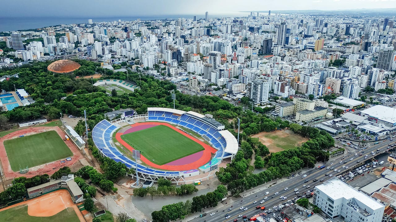 Vista aérea del Estadio Olímpico Félix Sánchez en el Centro Olímpico Juan Pablo Duarte.