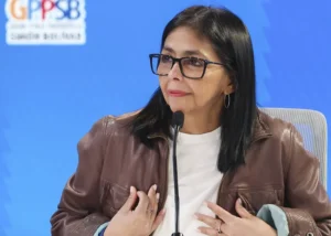Palacio de Miraflores que muestra a la presidenta encargada venezolana, Delcy Rodríguez.