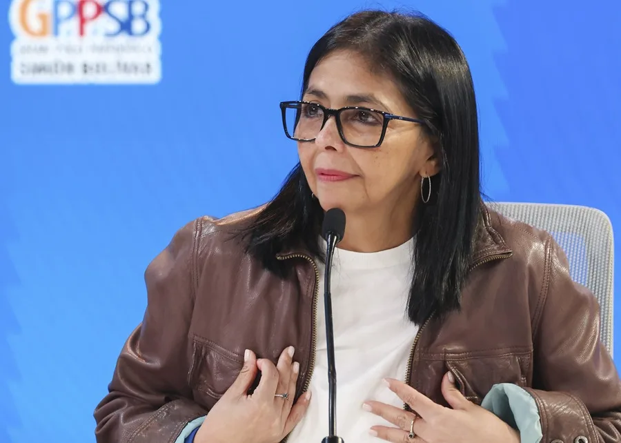 Palacio de Miraflores que muestra a la presidenta encargada venezolana, Delcy Rodríguez.