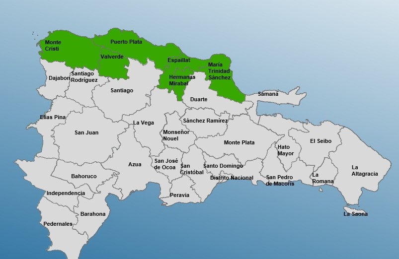 Mapa de provincias en alerta.