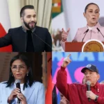 Presidentes de El Salvador, Nayib Bukele (1i); México, Claudia Sheinbaum (1-d); Nicaragua, Daniel Ortega (2d), y la presidenta encargada de Venezuela, Delcy Rodríguez