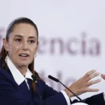 La presidenta de México, Claudia Sheinbaum, participa, este 23 de marzo de 2026, en una rueda de prensa en Palacio Nacional de Ciudad de México.