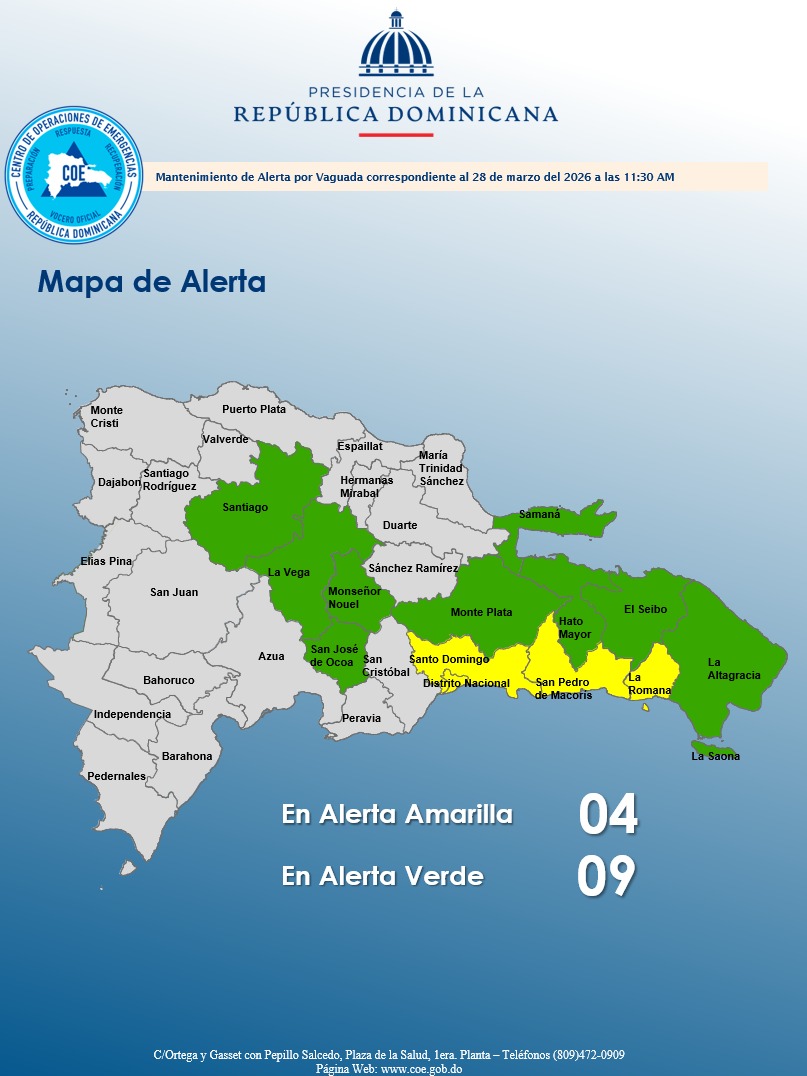 Mapa de alertas, emitido por el COE
