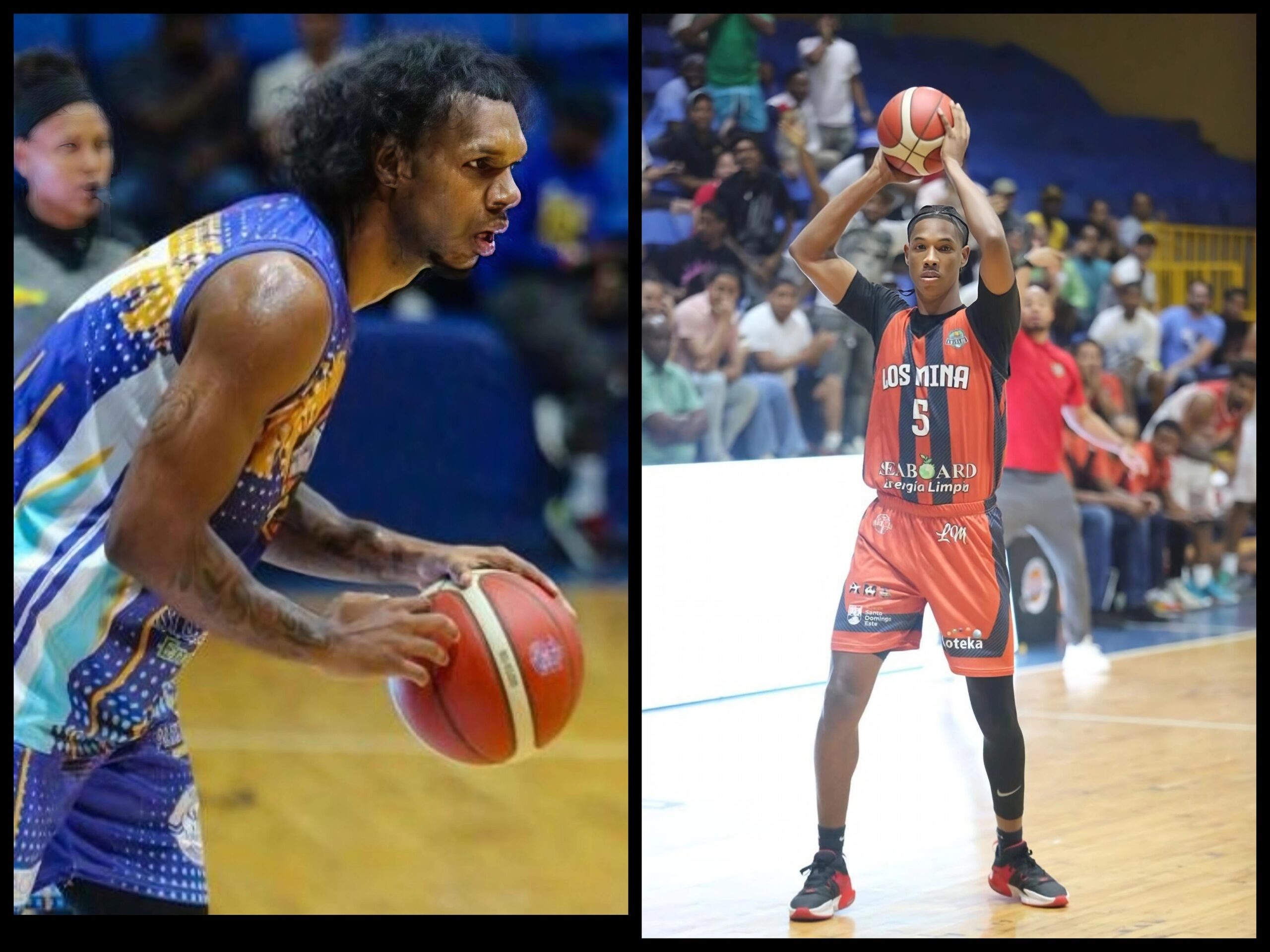 Bryan Luciano, jugador estelar de los Leñeros de Los Mina y Yeickson Montero, jugador clave de los Trenes de SDN.