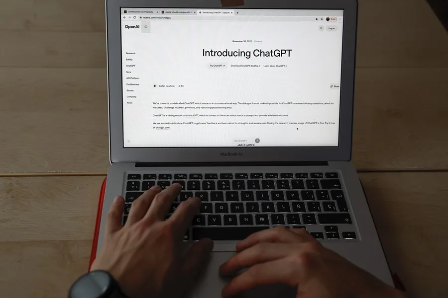 Una persona revisa su computador con el logo de OpenAI, en Nueva York (Estados Unidos). EFE