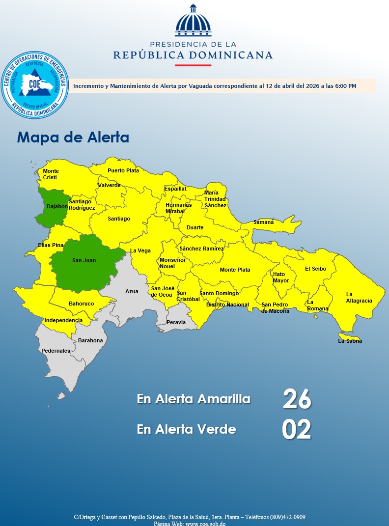 COE alerta amarilla y verde domingo 12 abril noche.