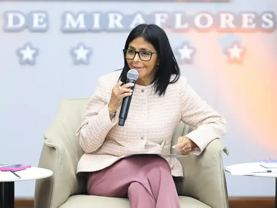 Palacio de Miraflores de la presidenta encargada de Venezuela, Delcy Rodríguez, durante un acto de gobierno este viernes, en Caracas (Venezuela).