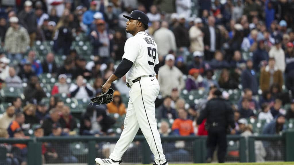 Framber Valdez, lanzador zurdo dominicano de los Tigres de Detroit.