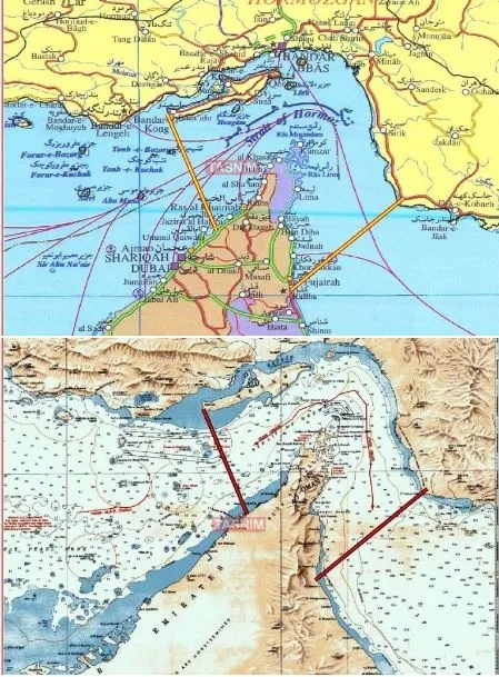 El mapa con la ruta al estrecho de Ormuz.