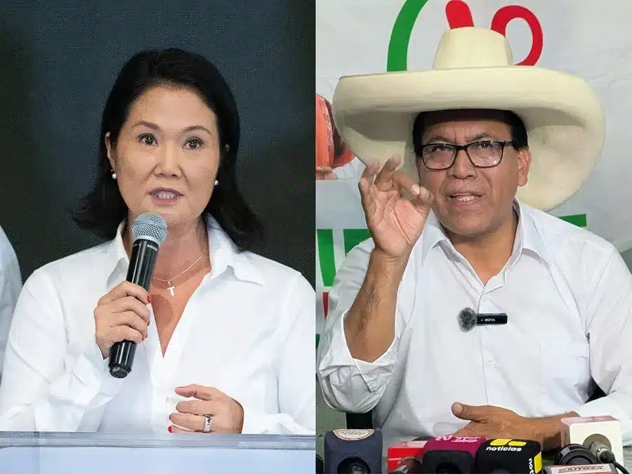 Combo de fotografías de archivo que muestra a los candidatos a la Presidencia de Perú Keiko Fujimori (i) y Roberto Sánchez. EFE