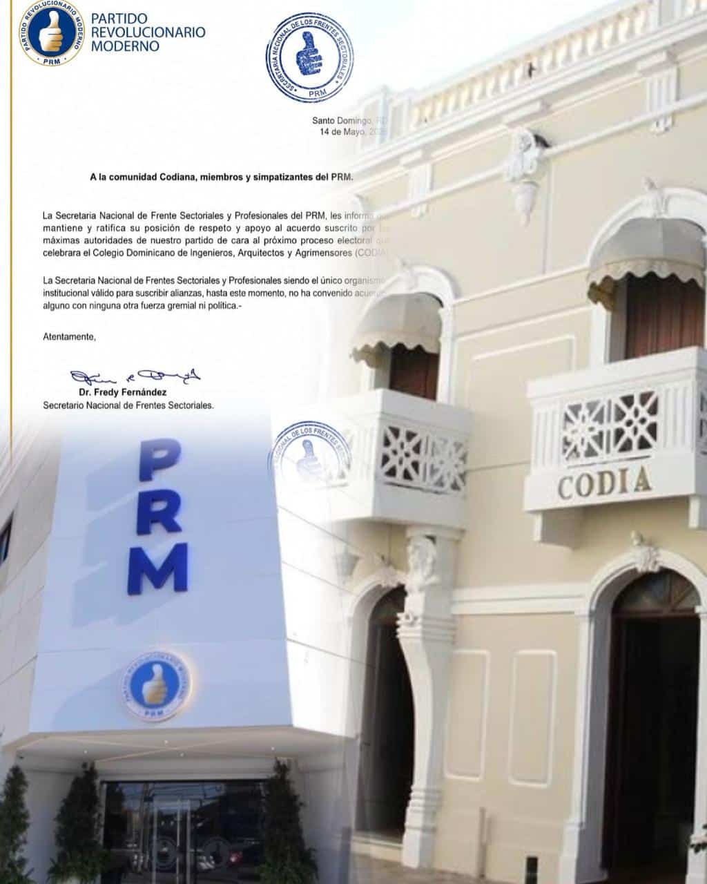 La Secretaría Nacional de Frentes Sectoriales y Profesionales del Partido Revolucionario Moderno (PRM), .