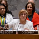 Canciller de Colombia, Rosa Yolanda Villavicencio Mapy, en una reunión del Consejo de Seguridad sobre el tema 'La paz se decide con las mujeres: salir del conflicto mediante el fortalecimiento de su participación' este miércoles, en Nueva York (Estados Unidos).