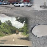 Hoyos y baches en la Autopista Duarte.