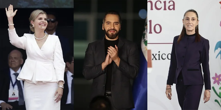 Los presidentes de El Salvador, Nayib Bukele, de México, Claudia Sheinbaum, y de Costa Rica, Laura Fernández.