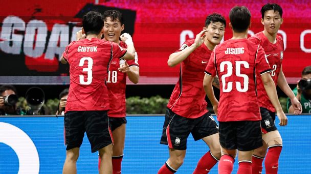 Oh Hyeon-gyu (n.° 18) celebra tras marcar el segundo gol de Corea del Sur en el partido del Grupo A de la Copa Mundial de la FIFA 2026 contra la República Checa, disputado en el Estadio de Guadalajara, México, el 11 de junio de 2026.