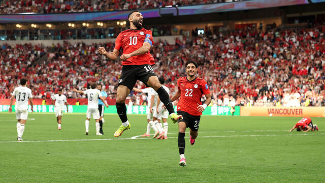 Salah celebra su gol frente a Nueva Zelanda.