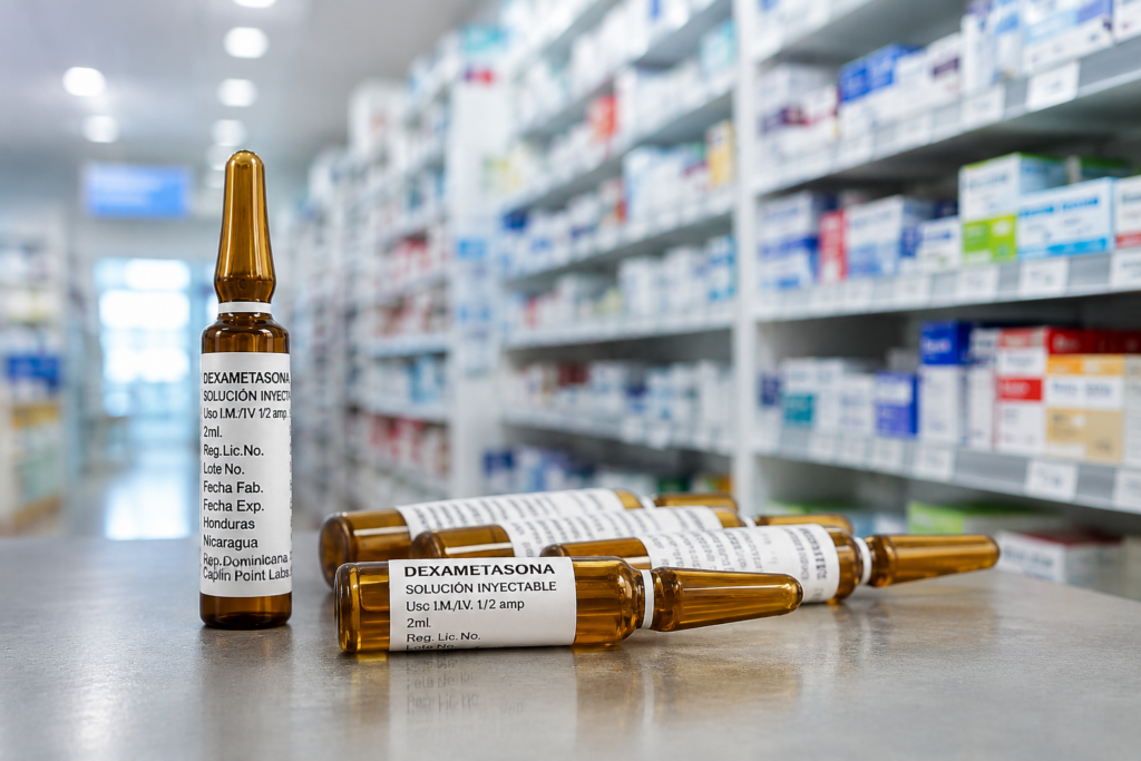 Ampollas de dexametasona adquiridas durante la investigación periodística fueron sometidas a análisis en el laboratorio de la Dirección General de Aduanas (DGA). En una de las muestras, los especialistas no identificaron la molécula declarada en la etiqueta ni detectaron otro principio activo mediante la metodología aplicada.
