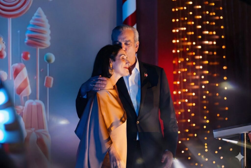 El presidente Abinader junto a su esposa Raquel Arbaje.