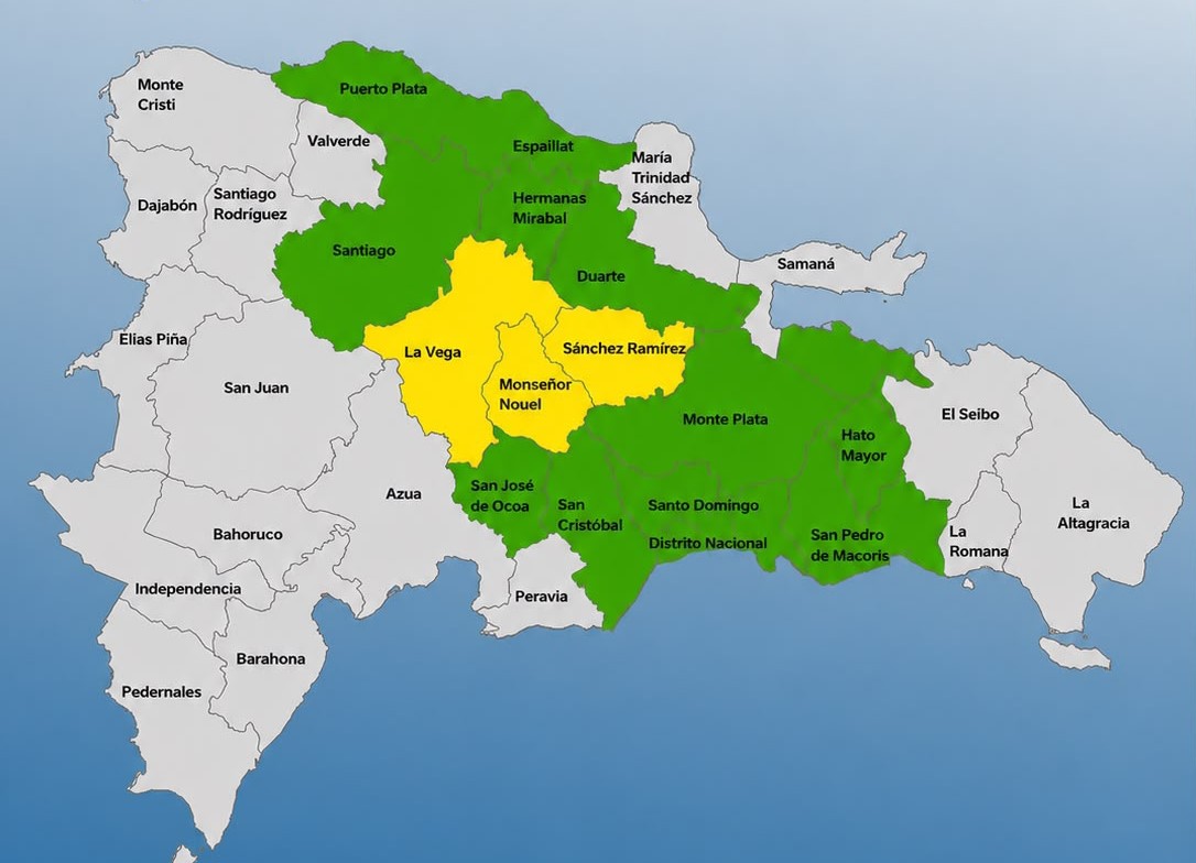 Mapa de provincias en alerta.